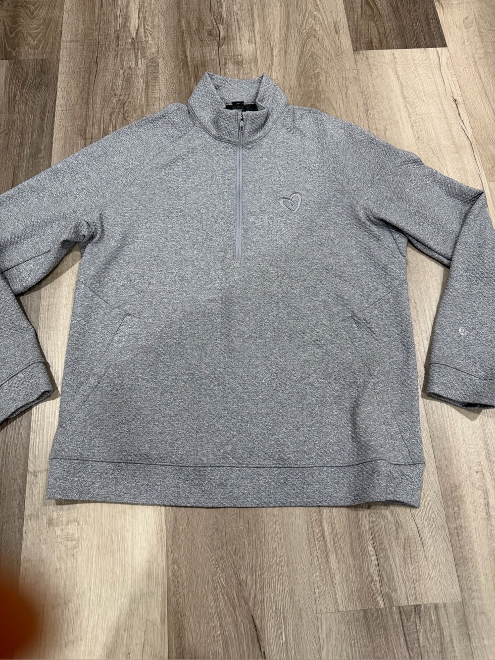 lululemon Men's Gray quarter -Zip Pullover embroidered heart logo detail Sz S